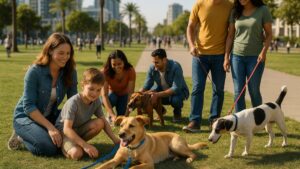 Familias de San Diego participando en campañas de adopciones de perros durante la Semana Nacional del Perro
