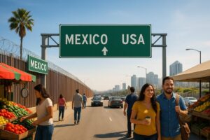 Imagen editorial sobre la relación México Estados Unidos con enfoque en economía y comunidad hispana en San Diego