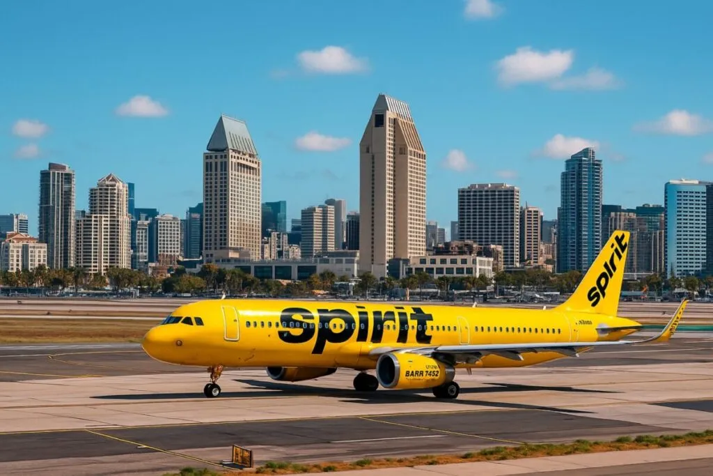 Avión de Spirit Airlines en pista del aeropuerto de San Diego antes de su salida en octubre