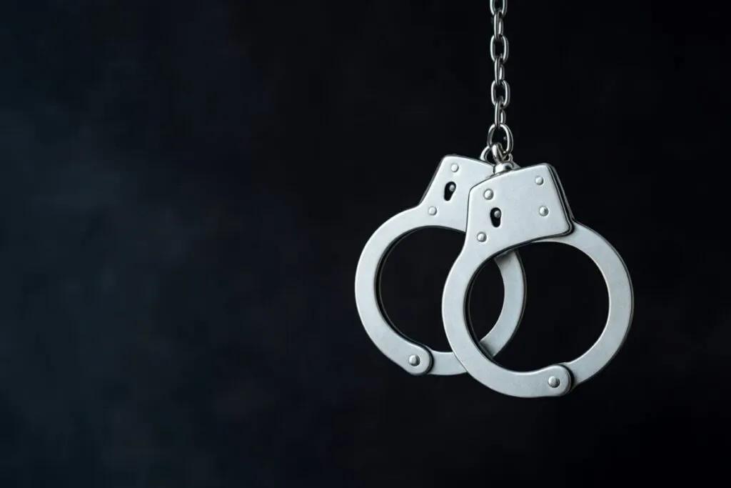 Fotografía de esposas colgando, ilustrando el arresto por ropa deportiva robada en San Diego