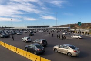 Carril Ready Lane en la frontera Tijuana-San Diego con trabajadores cruzando en hora pico
