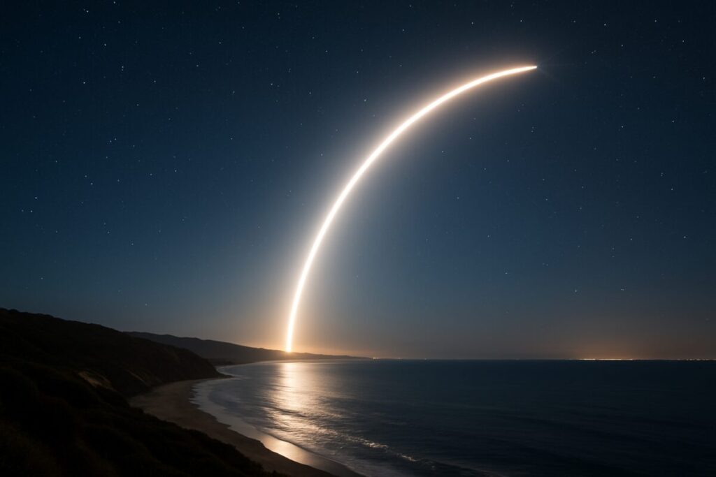 Cielo nocturno iluminado por el lanzamiento de un misil intercontinental en California
