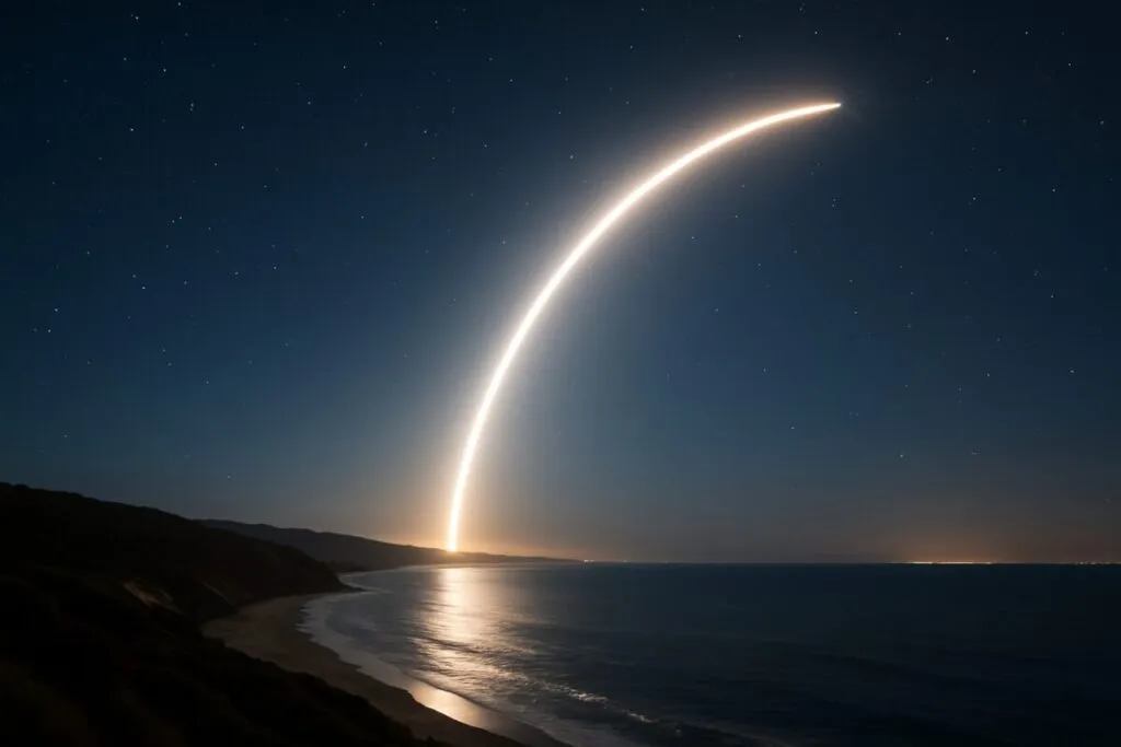 Cielo nocturno iluminado por el lanzamiento de un misil intercontinental en California