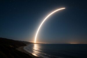 Cielo nocturno iluminado por el lanzamiento de un misil intercontinental en California