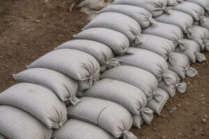 Filas de sacos de arena colocados como medida de prevención por lluvias en San Diego