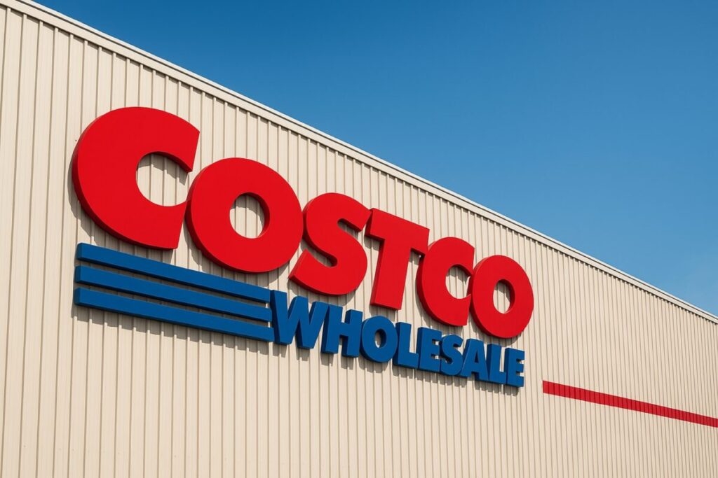 Fachada de tienda Costco en San Diego, con logo visible y cielo azul, en contexto de reembolsos arancelarios
