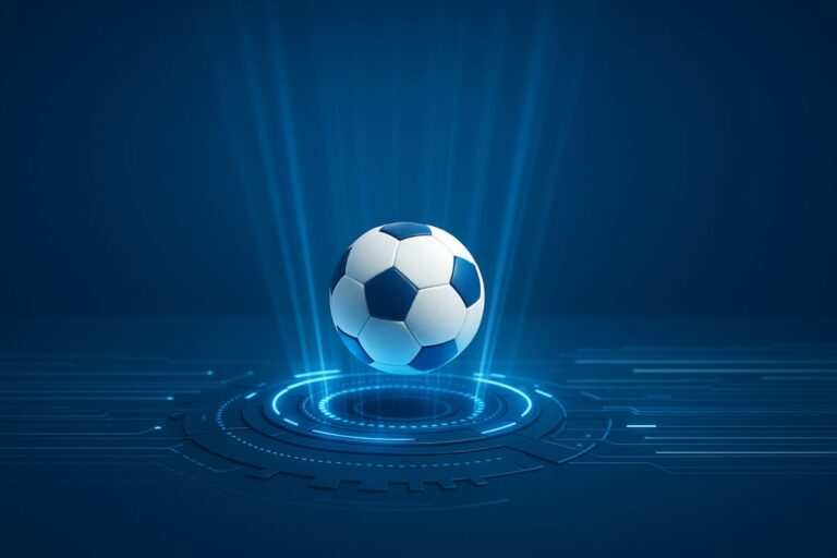 : Balón de fútbol iluminado digitalmente simbolizando ciudades inteligentes rumbo al Mundial 2026