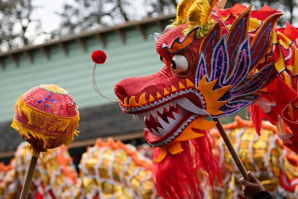 Dragón tradicional chino durante los festejos del Año Nuevo Chino 2026 en el Centro Histórico de CDMX