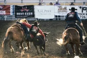 Imagen editorial del San Diego Rodeo en Petco Park con vaqueros montando toros y público disfrutando el evento