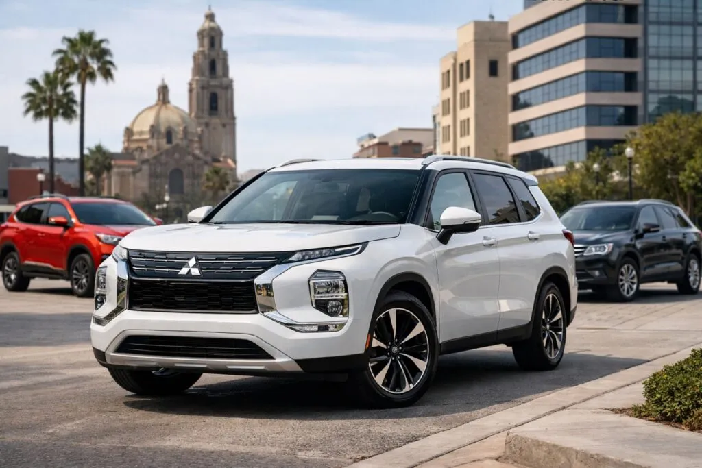 Mitsubishi Outlander 2026 con motor a gasolina frente a autos rivales como RAV4 y Tiguan