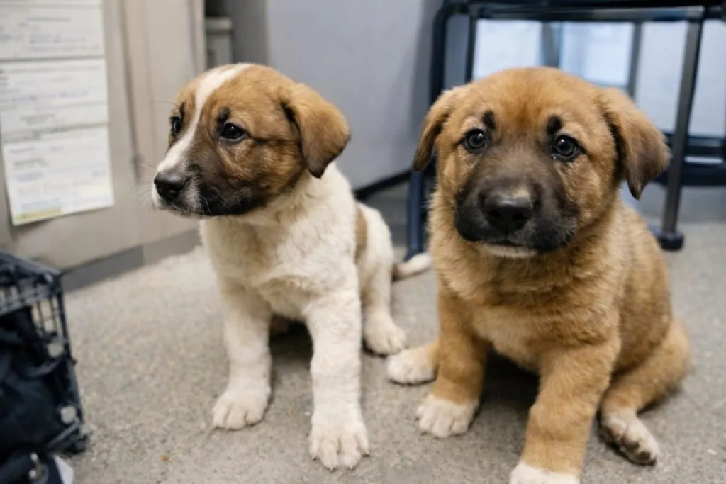 seis cachorros abandonados rescatados en San Diego junto a carretera con atención animal