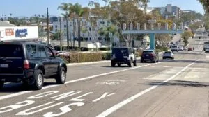 Ciclovías en North Park con ciclistas circulando por el corredor de 30th Street en San Diego.