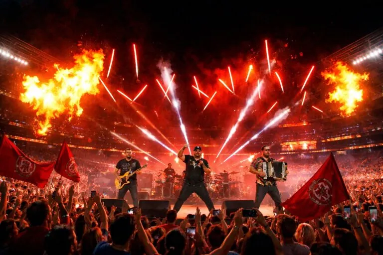 Banda El Gran Silencio y el estadio Toros Mobil Park llenos de energía para la temporada Toros de Tijuana con público vibrante.