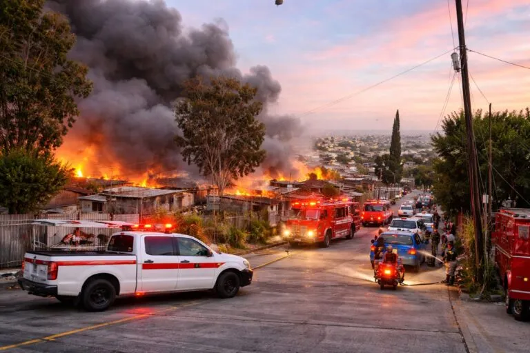 Incendio en Tijuana destruyó varias viviendas en la colonia Leandro Valle y movilizó a bomberos y paramédicos