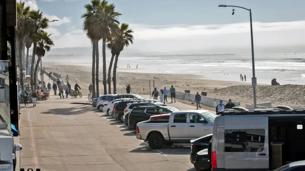 Playas San Diego con visitantes y acceso a estacionamiento gratuito en zonas costeras de la ciudad