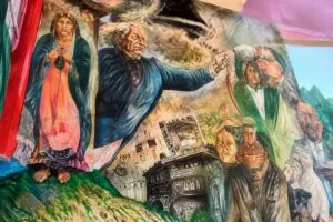 Mural de Reynaldo Olivares en Utopía Ixtapalcalli durante inauguración cultural en Ciudad de México