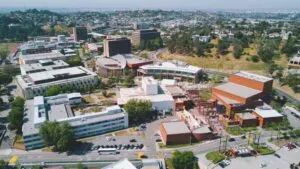 estudiantes en campus de California State University durante jornada académica