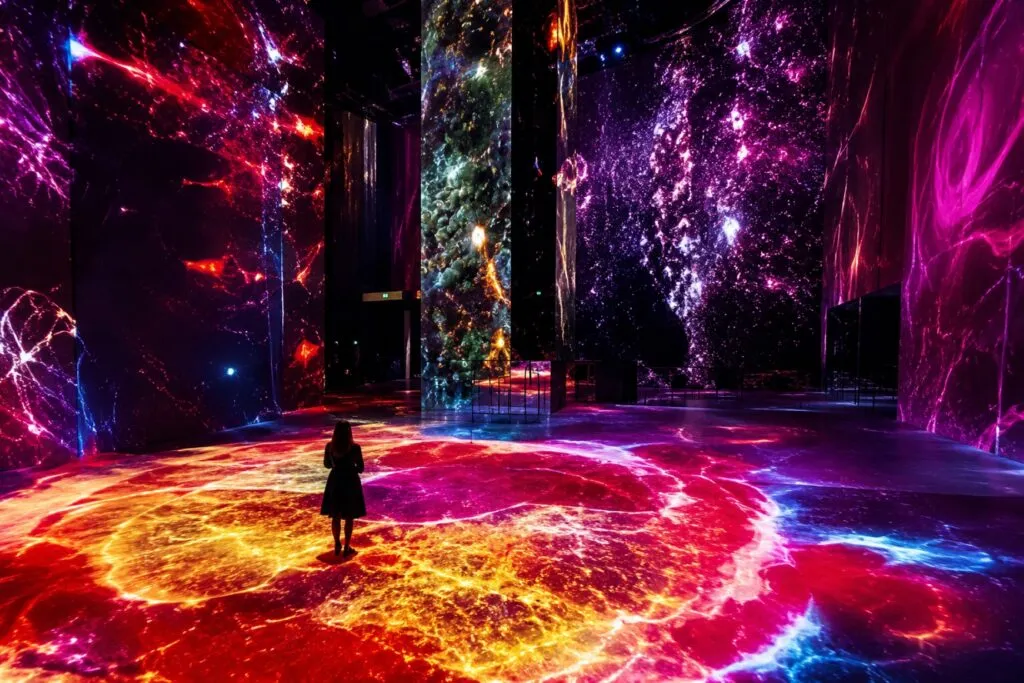 Interior de DATALAND, el museo de inteligencia artificial en Los Ángeles con experiencias inmersivas y arte digital.