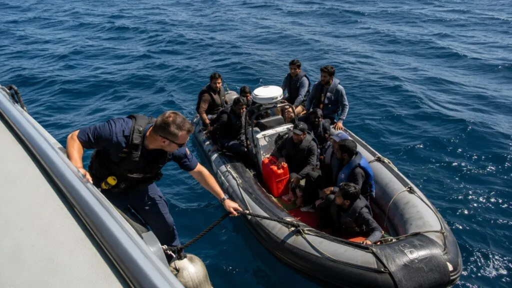 Embarcación con migrantes en la costa de San Diego durante un operativo de vigilancia por cruces marítimos