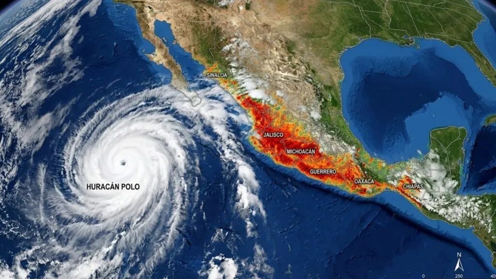 Polo baja a categoría 4 mientras mantiene lluvias, fuertes vientos y oleaje elevado en varios estados del Pacífico mexicano.